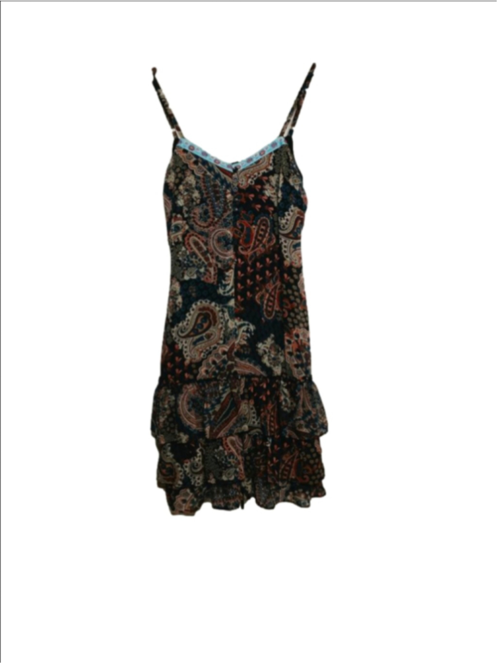 Women's Xhilaration Mini Dress XS Black Multicolor Paisley Tiered Ruffles